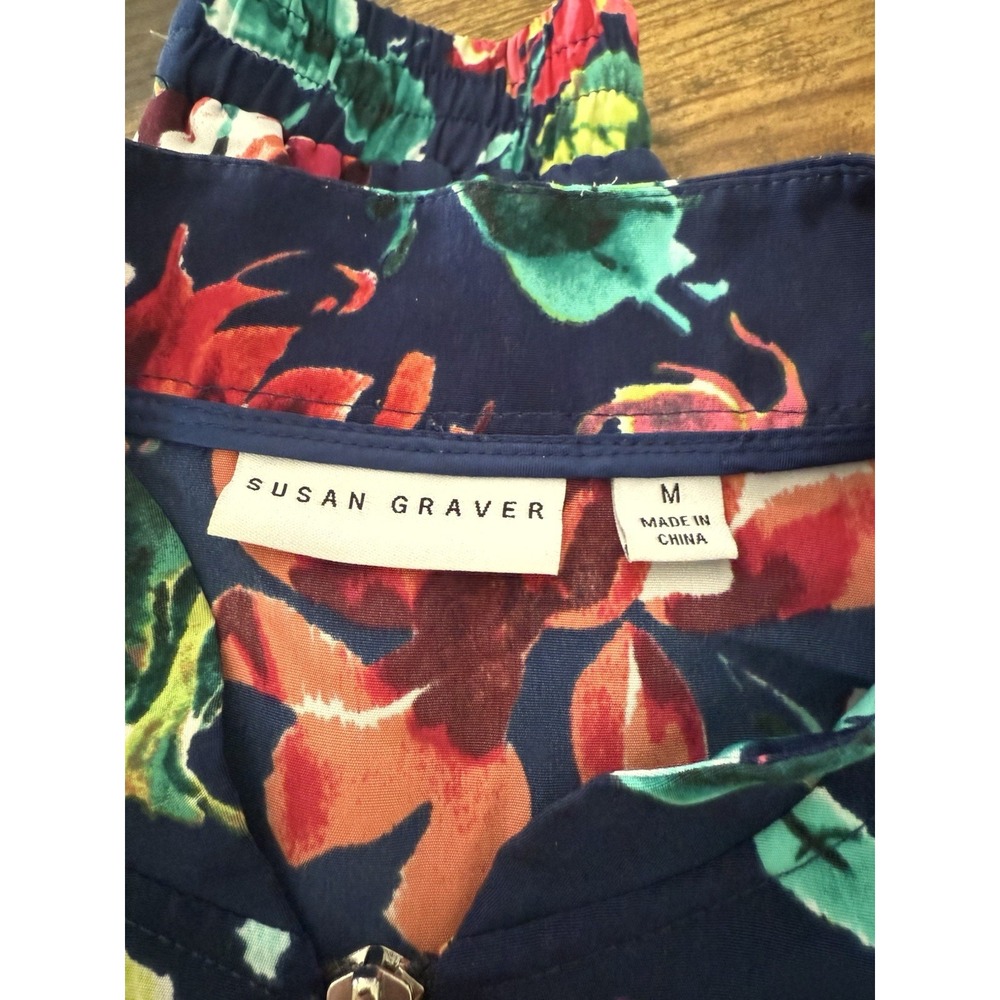 Susan Graver Women's Sz M Printed Woven Zip-Front Satin Bomber Jacket Floral - Picture 6 of 7